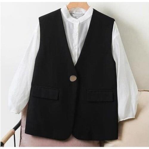 Female Small Blazer Waistcoat Spring And Autumn New Sleeveless Coat 2021 Womens Short Fashion Korean Version Large Waistcoat