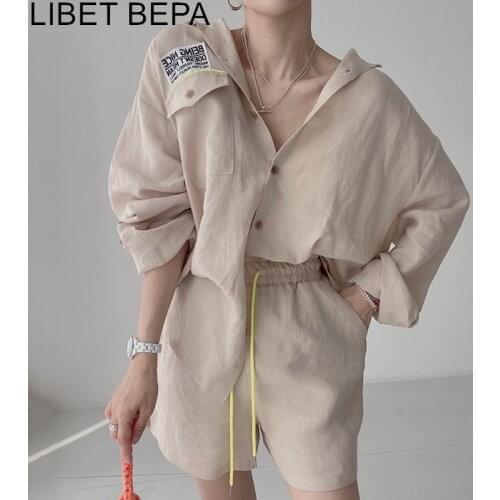 New 2021 Y2K Autumn Women Sets 2 Pieces Blouses Matching Shorts High Waist Tracksuits Split Oversized Fashionable Suits WS3319