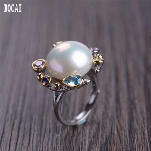 S925 silver ladies fashion zircon pearl ring 2019 fashion new womans silver ring