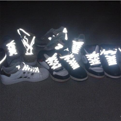 1 Pair 120cm Flat Reflective Runner Shoe Laces Safety Luminous Glowing Shoelaces Unisex for Sport Basketball Canvas Shoes