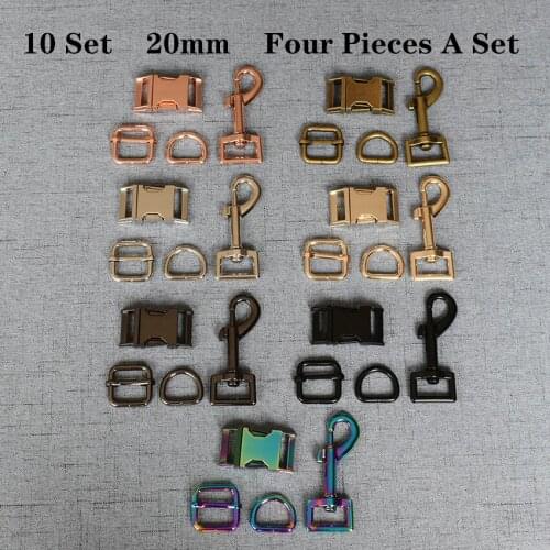 10 Set 20mm Metal D Ring+Snap Hook+Adjustable+Release Buckle DIY Dog Collar and Leash Accessories 4JT20mm782607