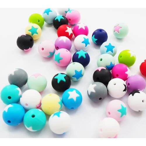 Chengkai 10PCS 15mm Silicone Teether Beads DIY Round Star Baby Chewing Pacifier Dummy Sensory Jewelry Toy Making Teething Beads