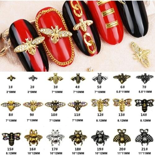 10pcs Japan 3d Alloy Bee Metal Nail Art Decorations Gold Silver Copper Bee Studs Glitter Rhinestone Jewelry Manicure Accessories