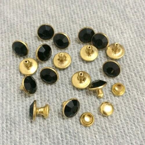 100Sets 8.5MM CZ+++ Gold Plated Black Crystal Rivets Rhineston Rivets Fit for Bags Shoes Belts Dress DIY Jewelry Shipping Free