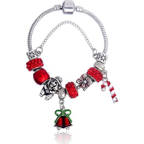 2017 European charm big red Santa Claus and Christmas bells pendant bead bracelet for men and women DIY bracelet made PA179