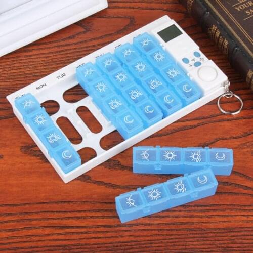 28 Grids Weekly 7 Days Portable Pill Box Plastic Smart Alarms Medicine Pill Case Box Holder Pill Cases With Reminder Timer