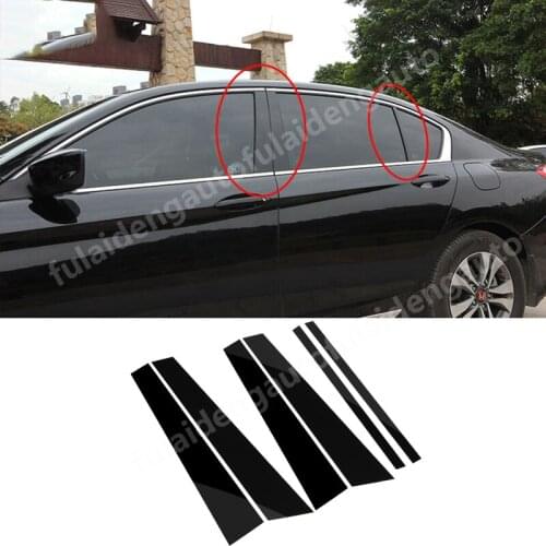 6pcs For Honda Accord 9th Sedan 2013-2015 Black Door B,C Pillar Mirror Plate Molding Car Styling Accessories