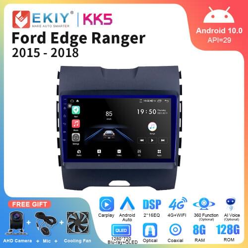 EKIY 9'' Android 10 QLED Touch Screen Car Radio For Ford Edge Ranger 2015-2018 Multimedia Video Player Stereo Navi GPS Headunit