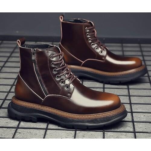 Patent Leather Martin Boots for Men Platform Shoes Ankle Boots British Style Round Head Luxury Motorcycle Shoes Men Boots Mujer