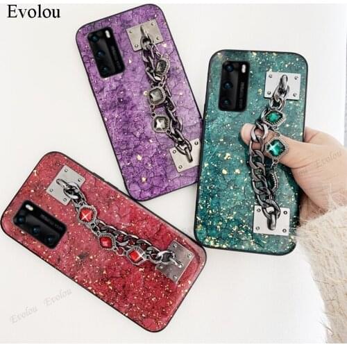Gold Foil Wristband Case For huawei P40 Pro Plus P30 P20 Lite NOVA 4E Cover Glitter Bling Diamond Gem Bracelet Chain Strap Cases