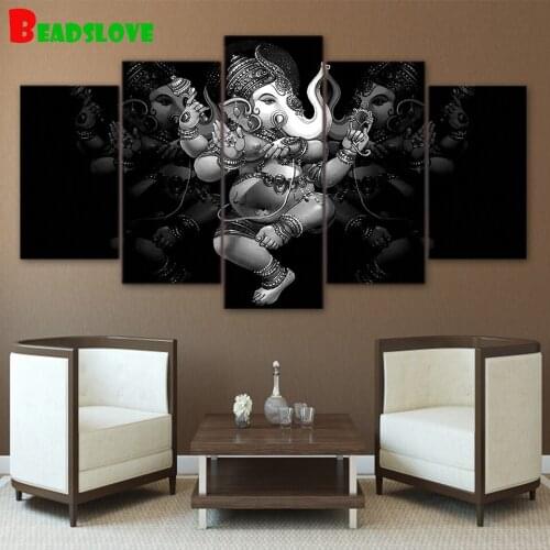 Black And White Hindu God Ganesha Elephant diamond painting 5 panel diamond embroidery full round square drill 5d diy mosaic