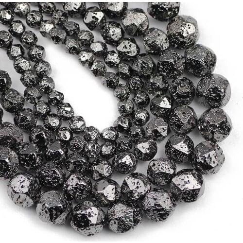 Black volcanic lava Natural Stone Faceted Round Spacers Loose Beads For Jewelry Making 6/8/10/12mm DIY Bracelet Accessories 15