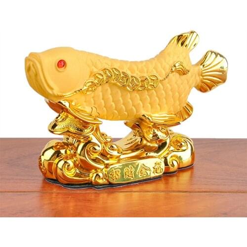 Chinese Style Lucky Home Office Company Car Talisman Money Drawing Fortune Arowana Golden Resin Fish Decorative Statue