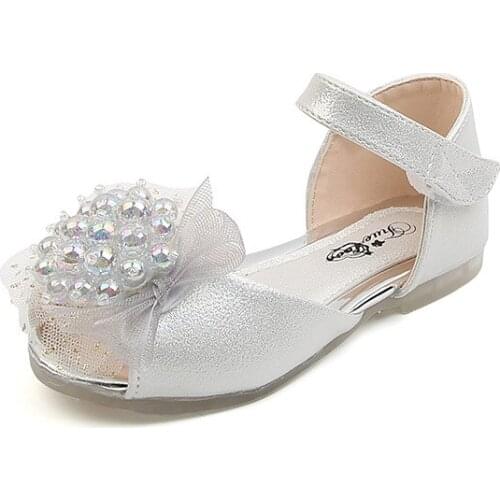 Children new Sandals Girls Lace Pearl Big Flower Princess Sandals with Crystal Soft Sole Sweet Cute for Party Wedding Chic Hot