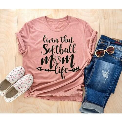 Livin that softball mom life T-Shirt softball mom arrow graphic tee casual mama life softball lover grunge t shirt quote tops