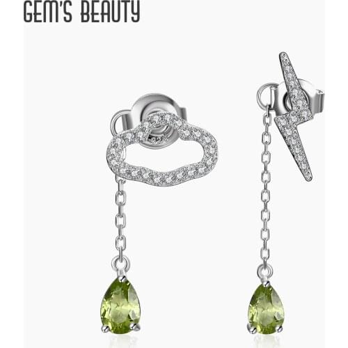 GEMS BEAUTY 925 Sterling Silver Gemstone Dangle Earrings Natural Power Clouds Rain Lightning Earrings For Women with Peridot