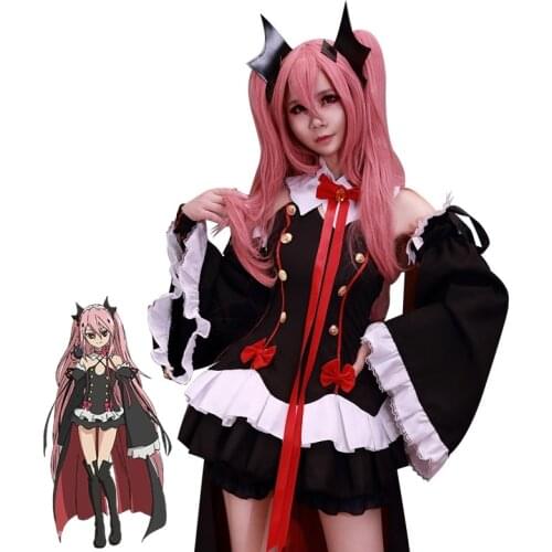 Anime Seraph of the End the Queen of Vampire Krul Tepes Cosplay Costume Black Fancy Dress Halloween Costumes for Women S-XL