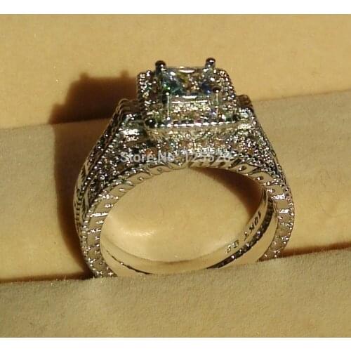Size 5-11 Vintage Jewelry 10KT White Gold Filled Princess Cut AAA CZ Zirconia Simulated stones Women Wedding Pair Ring Set Gift