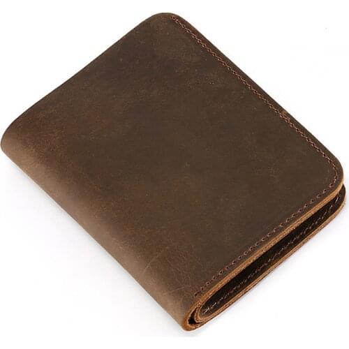 Men Genuine Leather Wallet Vintage Crazy Horse Leather Male Wallets Purse Famous Brand 6 Credit Card Slot Carteira Masculina