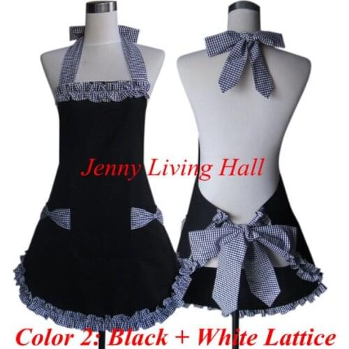 Kitchen Apron Woman Fashion Korean Black Cotton Apron with Grid Lattice Ruffled Cooking Avental de Cozinha Divertido Pinafore
