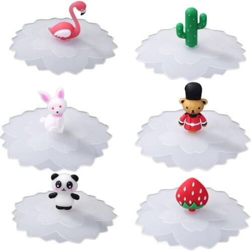 Cute Animal Silicone Cup Cover Dustproof Leakproof Tea Coffee Sealed Lids Cap Anti-dust Reusable Seal Suction Airtight Cup Cap