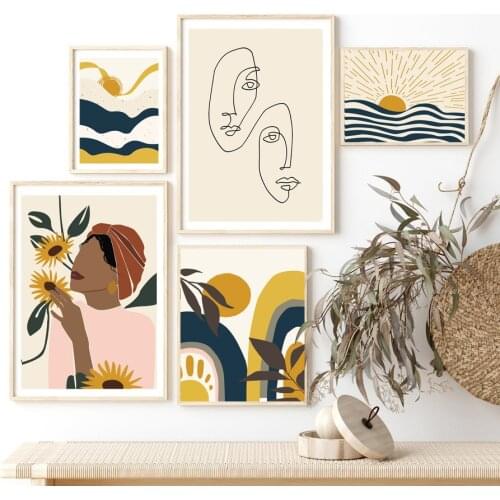 Minimalist Abstract Girl Geometric Landscape Line Nordic Decorative Canvas Painting Wall Posters For Living Room Decoration