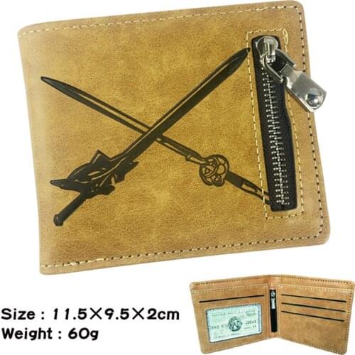 Anime Sword Art Online SAO PU Wallet Mens Zipper Casual Poucht Note Compartment Leather Coin Credit Photo Holder Purses