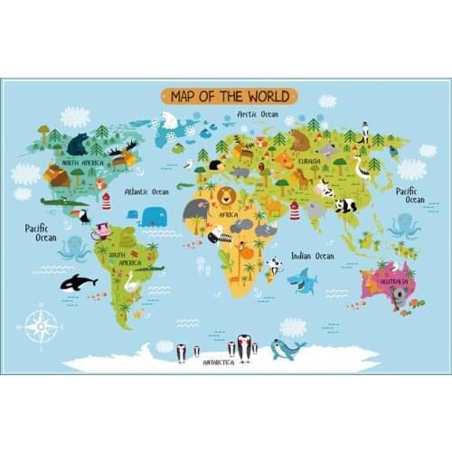 Carton World Map Poster Size Wall Decoration Large Map of The World 80x52cm Waterproof canvas map Childrens Bedroom Decoration