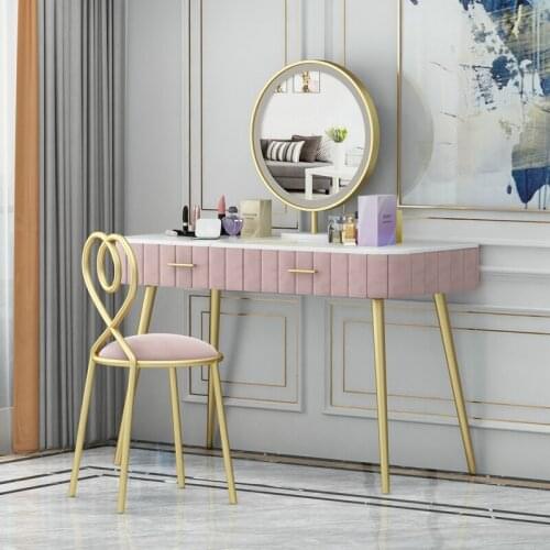 Nordic modern simple bedroom furniture fashion light luxury marble mesa dressing table small apartment metal back chair set