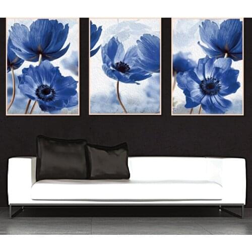 Nordic Modern Style Beautiful Blue Flowers Posters Home Decor Minimalism Canvas Painting Print Wall Picture For Living Room