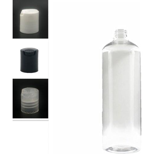 Empty white/black Dispensing Caps Plastic Bottles, 500ml clear PET bottle with disc top cap