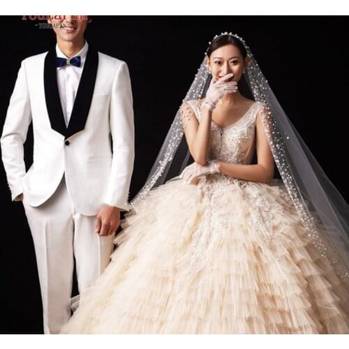 YouLaPan V66 Luxury Wedding Veil Pearl Cathedral Veil Wedding Long Sequences Bridal Veil Wedding Crowns and Veils Hat with Veil