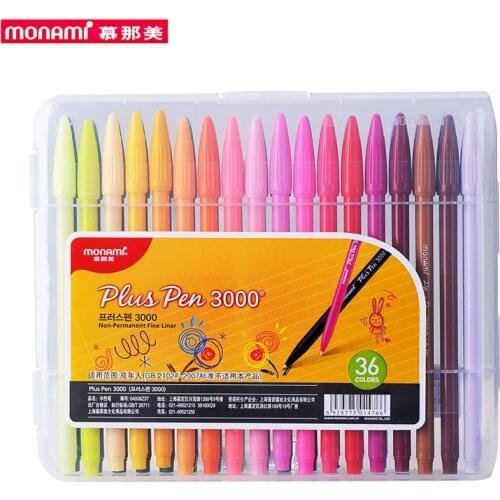 Monami Plus Pen 3000 Watercolor 12/24/36 Colors Gel Pen 0.3mm Fiber Tip for School, Gift, Writing, Drawing, Sketching