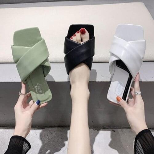 Summer PU cross beach sandals women outdoor non-slip slippers women leisure slider comfortable solid color ladies slippers 35-39