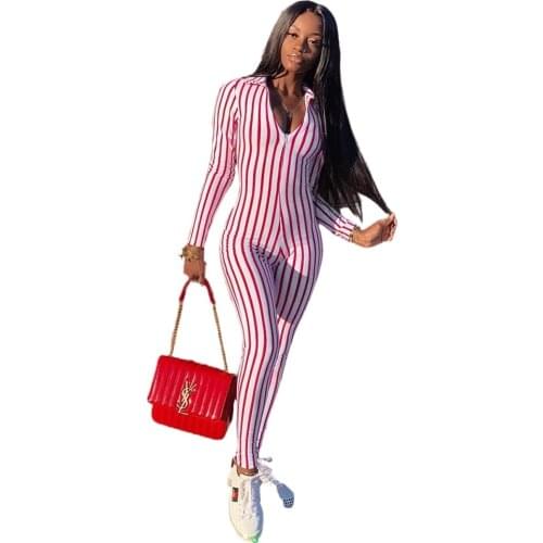 Sexy V-neck stripe slim fit knitted Jumpsuit