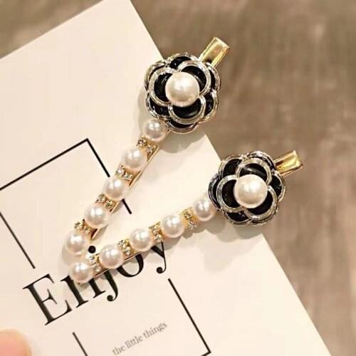 INS Hot for Women Korean Fashion Flower Pearl Rhinestone Sweet Hair Clip Camellia Hairpin Barrettes Hair Accessories