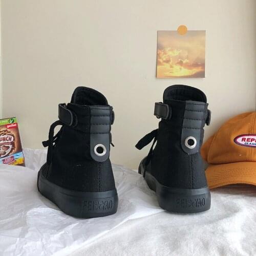 Black High-top Canvas Shoes Womens 2020 New Style Spring and Summer Retro Shoes Versatile Hot Selling Cloth Shoes Black Shoe