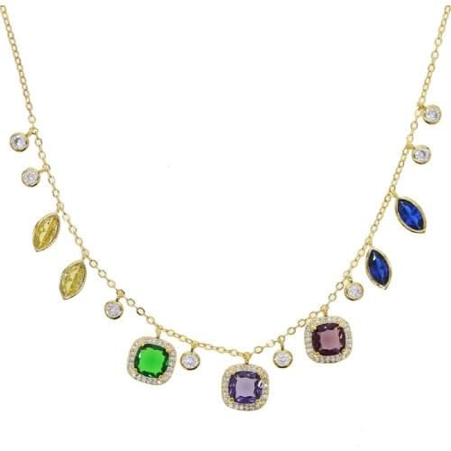 New silver color tear drop square delicate baguette rainbow CZ choker charm necklace for women trendy gorgeous elegance jewelry