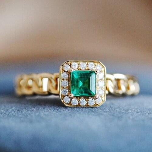 Original new silver diamond natural green crystal opening adjustable ring retro elegant light luxury charm female jeweler