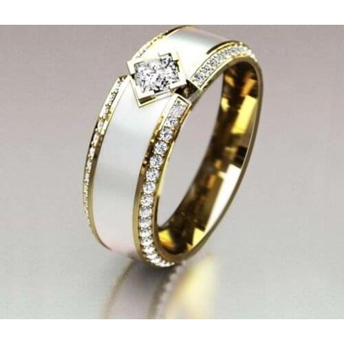 Bohemian Crystal Zircon Inlaid Round Womens Ring Couple Jewelry Fashion Metal Accessories Engagement Wedding Jewelry Gift