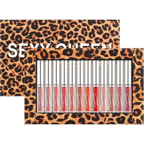 12 Color Lip Gloss Set Matte Pigments Liquid Lipstick Makeup Set Easy To Apply Cosmetic Red Sexy Nonstick Cup Waterproof Kit