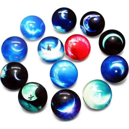 20pcs/lot 18mm Glow In The Dark Moon Pattern Snap Button Glass Glowing Buttons Charms Fit DIY Snap Bracelet Necklace Jewelry