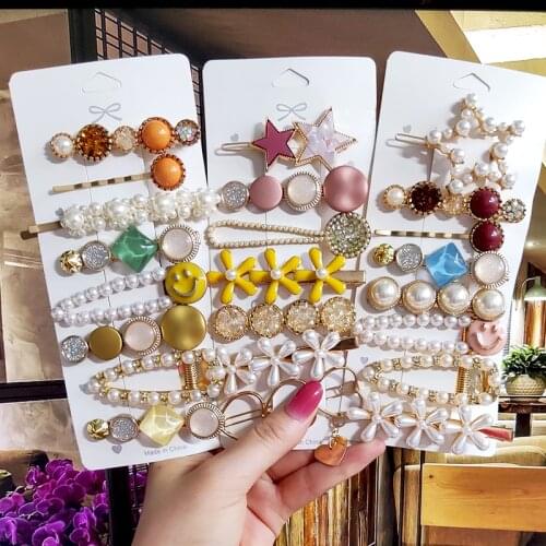 2021 Fashion Women Girls Pearl Crystal Hairpins Side Clip Hair Jewelry Trendy Geometric Headwear Hair Accessories Barrettes Gift