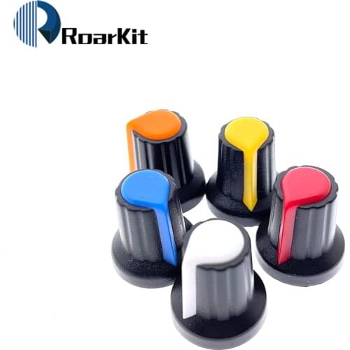 25PCS/lot WH148 potentiometer knob cap(copper core) 15X17mm 6mm Shaft Hole AG2 Yellow Orange Blue White Red 5value*5PCS=25PCS