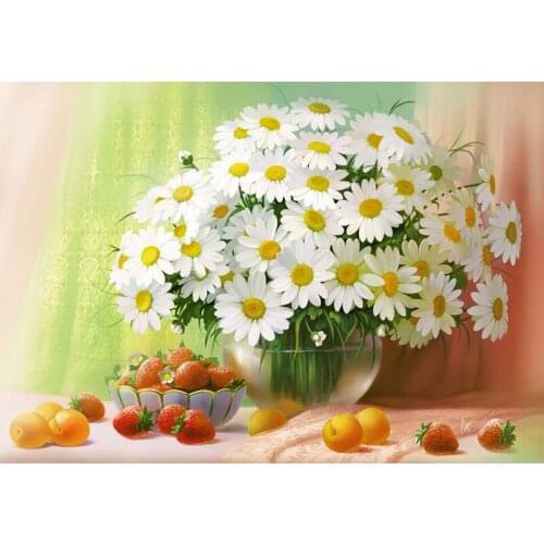 3D White Chrysanthemum & Fruitful Mosaic Picture Pattern Cross Stitch Rhinestone Diy Diamond Paintings Embroidery Cross Flower