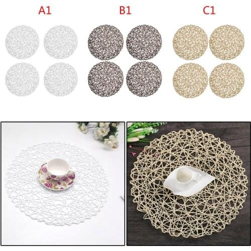 4 x Rural Table Hollow Mat Round Woven Dining Placemat Pads Dinnerware Cup New paper rope