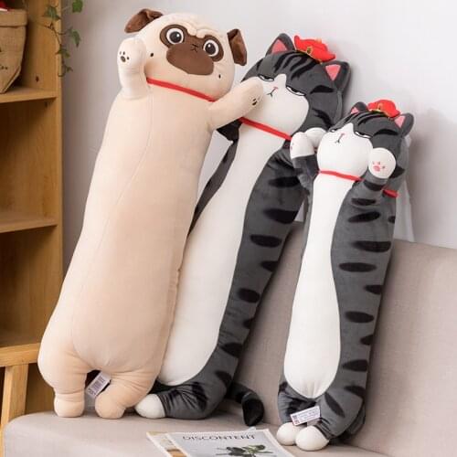70/90/110cm Cute Pug Dog Plush Toys Stuffed Soft Plush Cat With Funny Expression Sleeping Pillow Home Bed Decor Kids Girls Gift