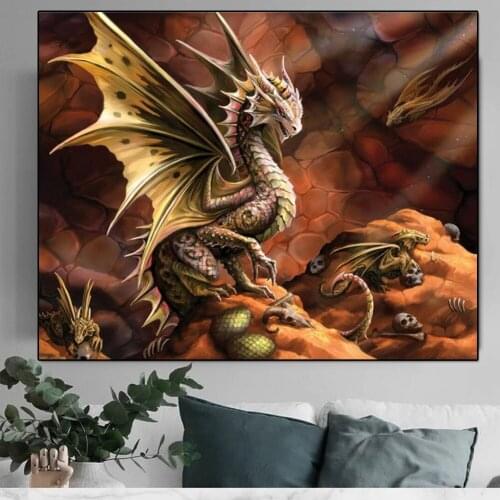 Children love 5D DIY Diamond Painting Cartoon Ferocious Winged Dragon skull Diamond Embroidery Room Home Decor art Mosaic