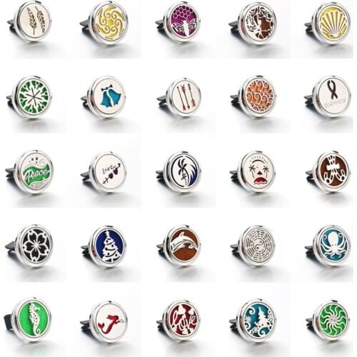 30mm 25 models Stainless Steel Car Air Freshener Perfume Essential Oil Diffuser necklace Locket Christmas gift