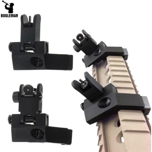 Bugleman 45 Degree Offset Flip Up Iron Sights Front Rear Sight Compatible for Picatinny and Weaver Rail Foldable Tactical Sights